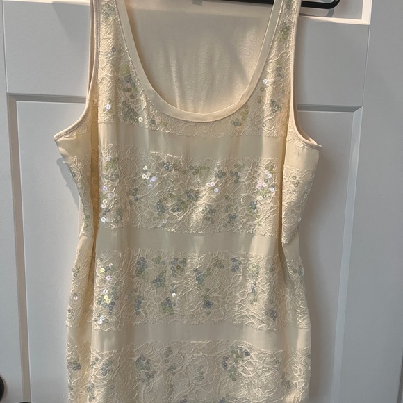 Express Tops - Express Cream Sparkly Sequin Tank Top Shell Spring Easter